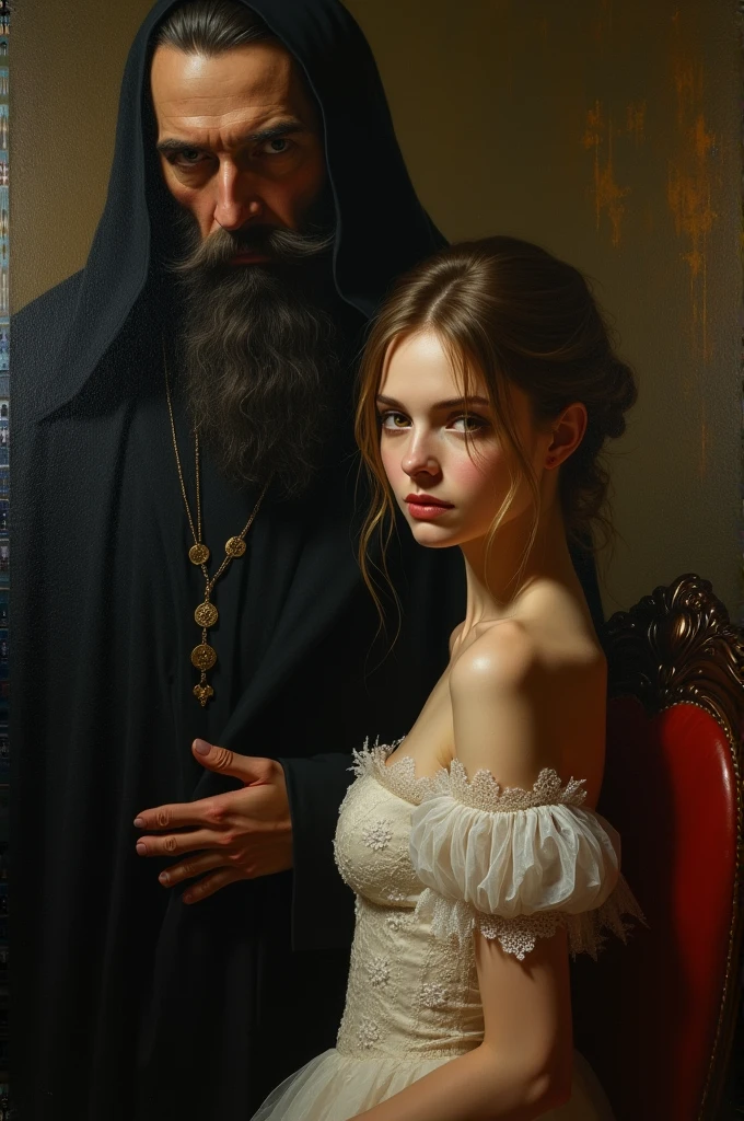 Un dipinto, una giovane donna e Rasputin alle sue spalle