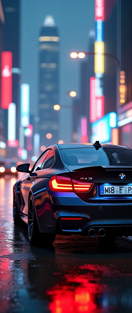 bmw m4 coupe on the sanghai road at night and rain 