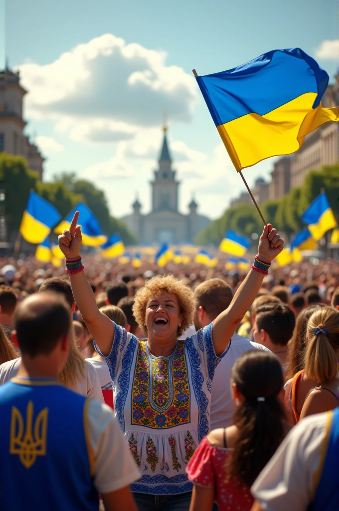 Independence Day of Ukraine, lots of people in embroidered shirts and lots of Ukrainian flags 