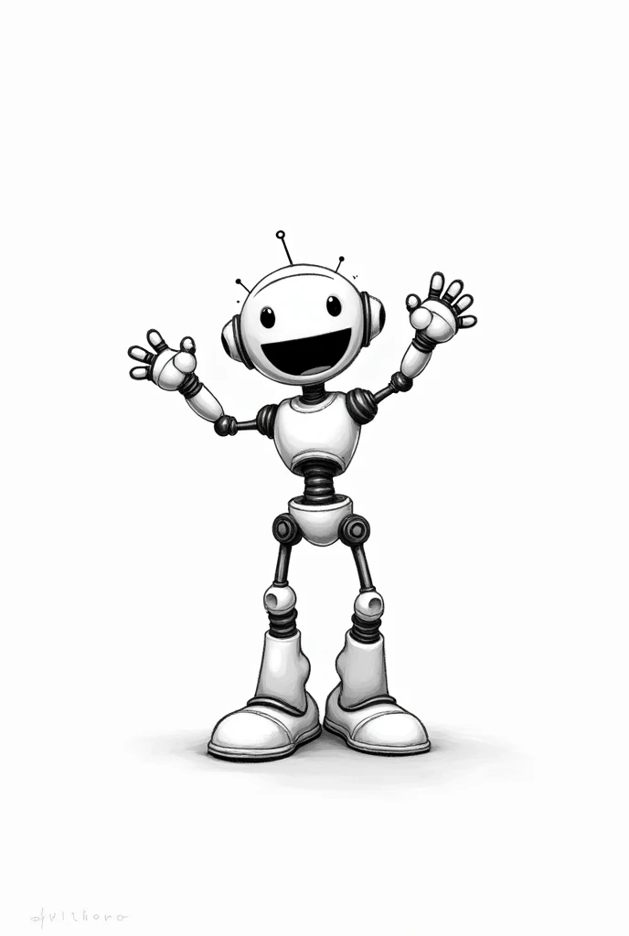 White space,roboT,Joyful,Line structure,Waving,Sketch Style,