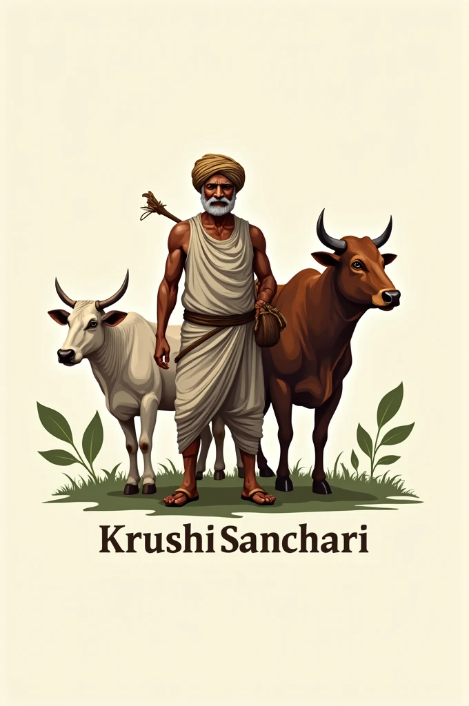 make a logo with using indian farmar HF cow and Indian bull with krushi sanchari label