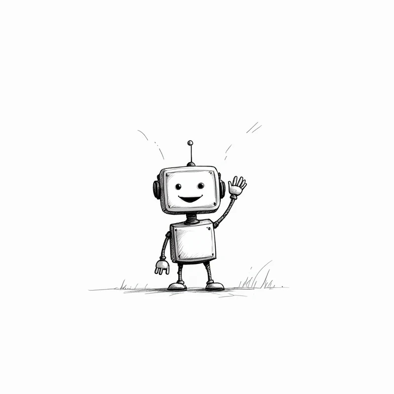 White space，roboT，Joyful，Line structure，greet，Sketch Style，