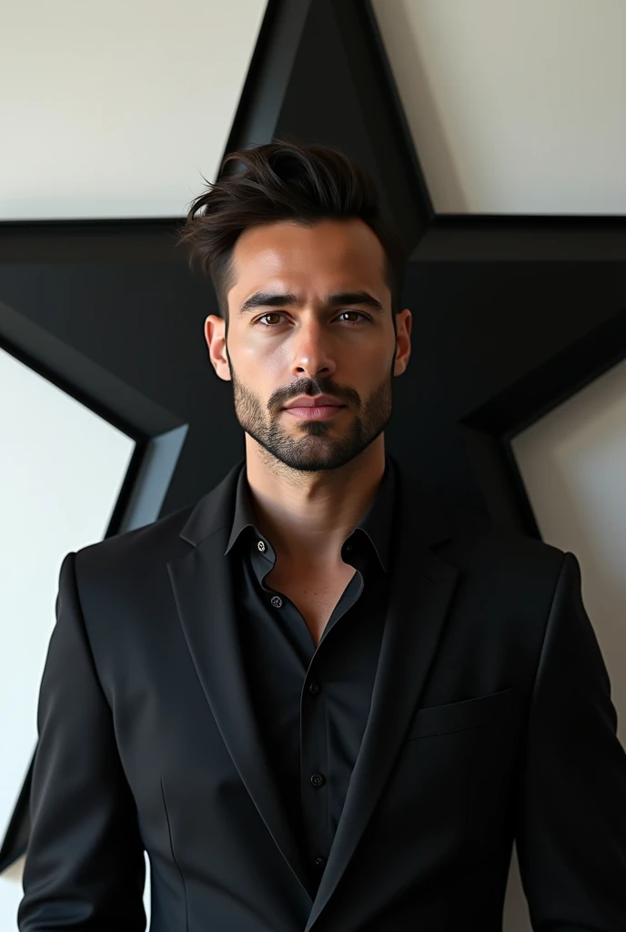 IN THE BACKGROUND IS A HANDSOME MAN WITH THE BLACK STAR LOGO AND "ARAZ DOGAN" WITH A 3D LOGO WRITTEN IN IT.