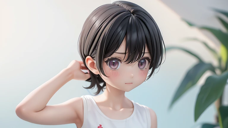 Swimming in a swimsuit、Girl、Girl、Primary school students、slender、Slender、Black Hair、Hairstyle slicked back、Sweep your hair back、The forehead is visible、Forehead、whole body、Standing pose