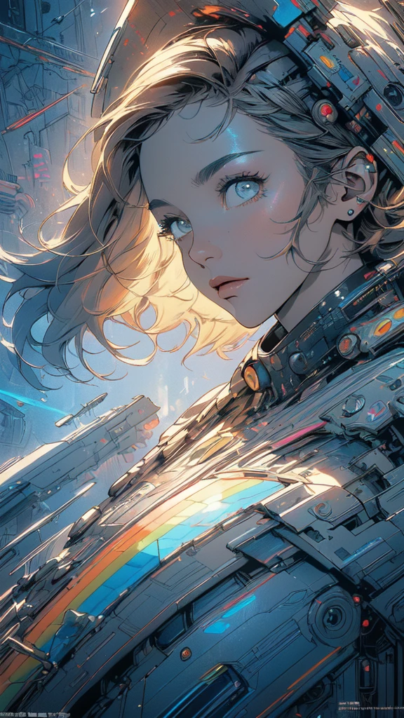 (((masterpiece, highest quality))),(((solo:1.2))),(((1girl:1.2))),32k wallpaper, very detailed, poster, vintage science fiction,(((((geometric cinematic movie poster))))), ((((bauhaus)))),(((abstract))),((((mid century modern)))),(((((portfolio))))),(((((Close-up))))),(((((bust up))))),((((more various angle)))),(((highlight))),(((complete. detailed face))),(((Extremely talented))),(((most complecated machine))),(((Overall colorfully))),((((((Absolutely simple background)))))),(((((detailed futuristic machine))))),(((Cleavage))),(((marvel super heroes))),(((rainbow color scheme))),(((Very detailed UI))),(((So many meters))),(((Perpetual Motion Machine)))
