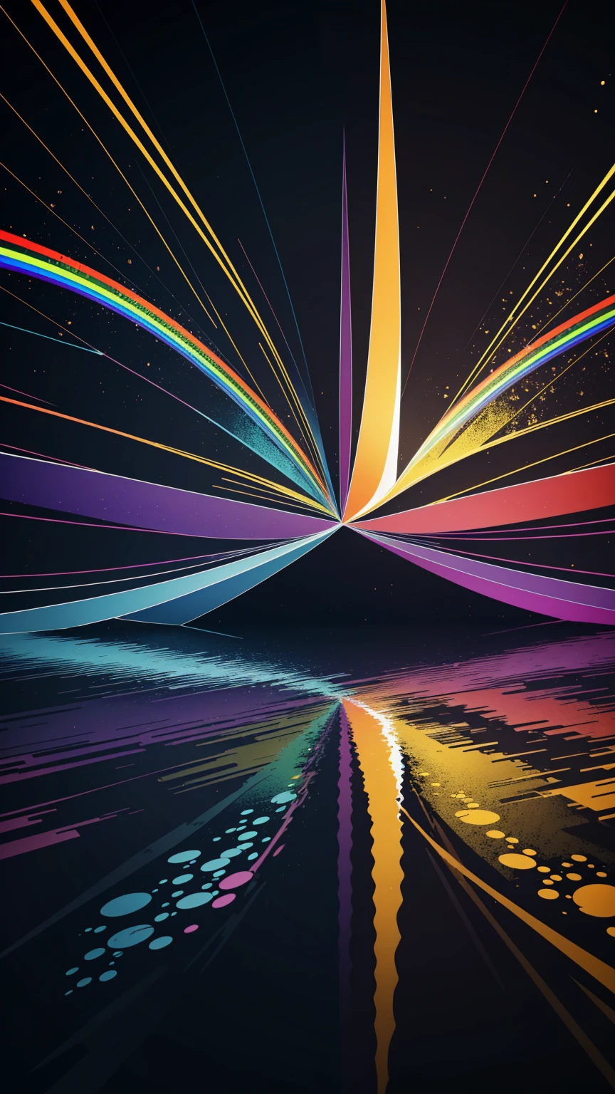 (masterpiece, Highest quality, Very detailed, 8k wallpaper), Abstract color splashes, Rainbow colors, sharp、straight、reflection、Geometric pattern