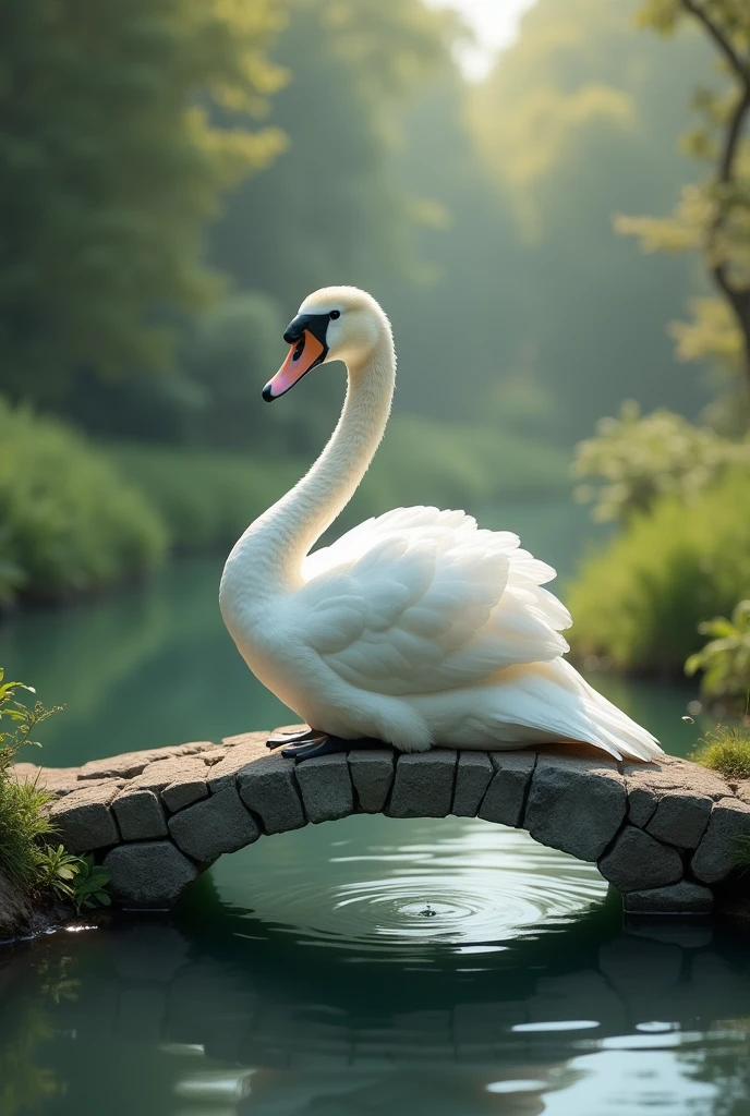 A white bird opens its beak on the bridge.
