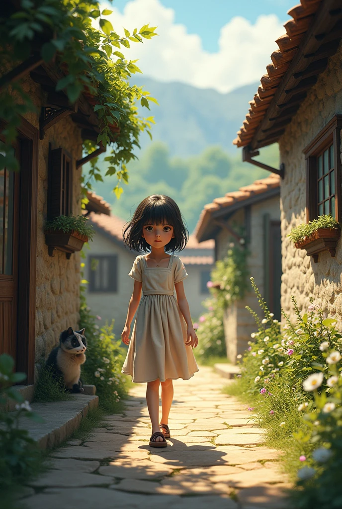 A girl walking in village road