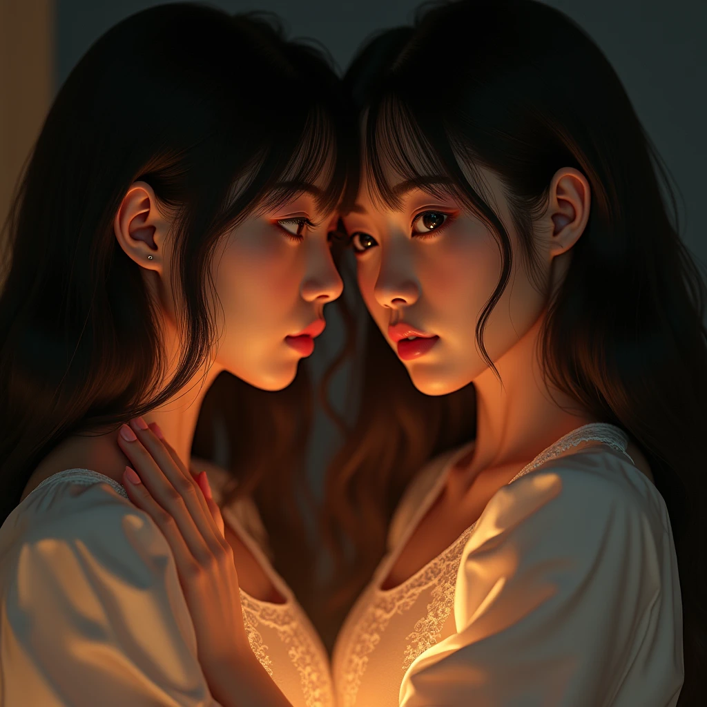 Japanese Identical twin sisters, , bangs, Crying face, Hug from behind。Accurate anatomy、(8k、uhd、Live Shooting、Highest quality、masterpiece:1.2)、Super detailed、Super Resolution、(Hyper Reality、)Super detailed、Super Resolution、(Real、Actual Photos:1.47)、(They are hugging each other.)Leaning closer、(Fantastic lighting)Hug me、Cinema lighting、White skin、Fair-skinned female proofreading、ultra HD、Stylish lighting、Beautiful female proofreader reflecting light、Amazing details、Highly detailed beautiful、Highly detailed face、Highly detailed eyes、Extremely realistic skin、 Highly detailed fingers, Highly detailed nose, Highly detailed mouth,