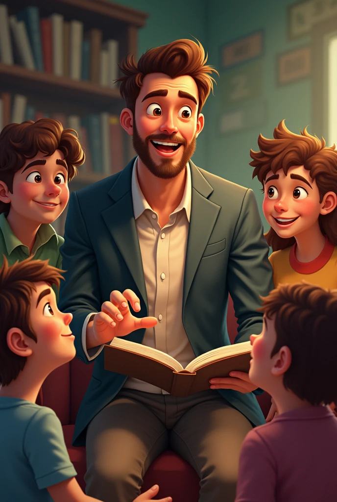 A smart single man that tell funny stories to kids 