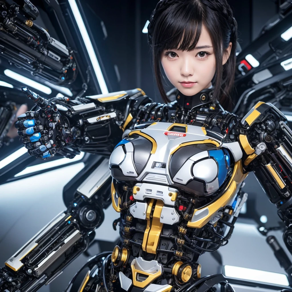 masterpiece, Highest quality, Very detailed, Japaese アンDroid girl,Portraiture,Beautiful 2 Japanese woman:1.5，Plump,Slightly thicker,Control panel,アンDroid,Droid,Mechanical Hand, robotの腕と脚, Black Hair,Blunt bangs,perfect robot girl,Long tube,A thick cable was attached to her neck.,アンDroid,robot,humanoid,cyborg,japanese cyborg girl ,robot-assembly plant,She is now assembling,Assembly scene,Camera Eye,Chest Monitor