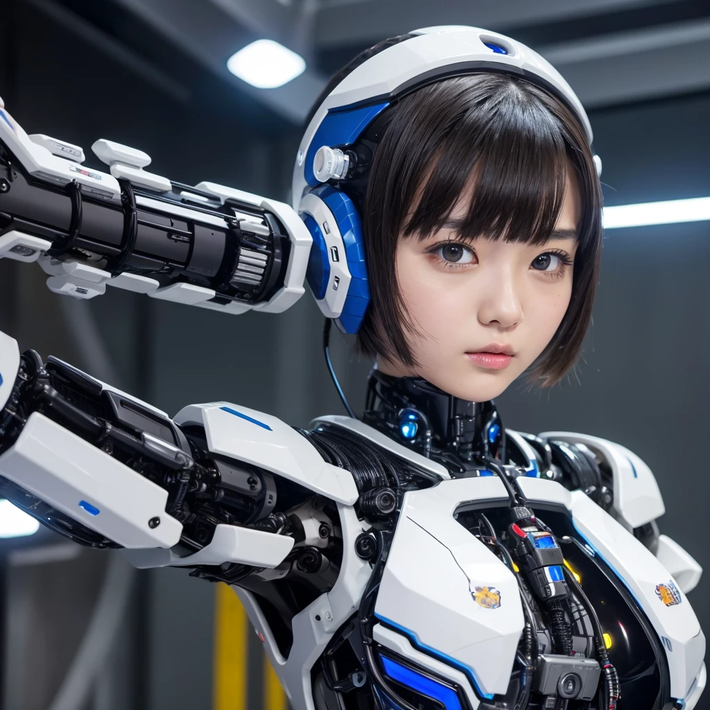 masterpiece, Highest quality, Very detailed, Japaese アンDroid girl,Portraiture,Beautiful 2 Japanese woman:1.5,Plump,Slightly thicker,Control panel,アンDroid,Droid,Mechanical Hand, robotの腕と脚, Black Hair,Blunt bangs,perfect robot girl,Long tube,A thick cable was attached to her neck.,アンDroid,robot,humanoid,cyborg,japanese cyborg girl ,robot-assembly plant,She is now assembling,Assembly scene,Camera Eye,Chest Monitor