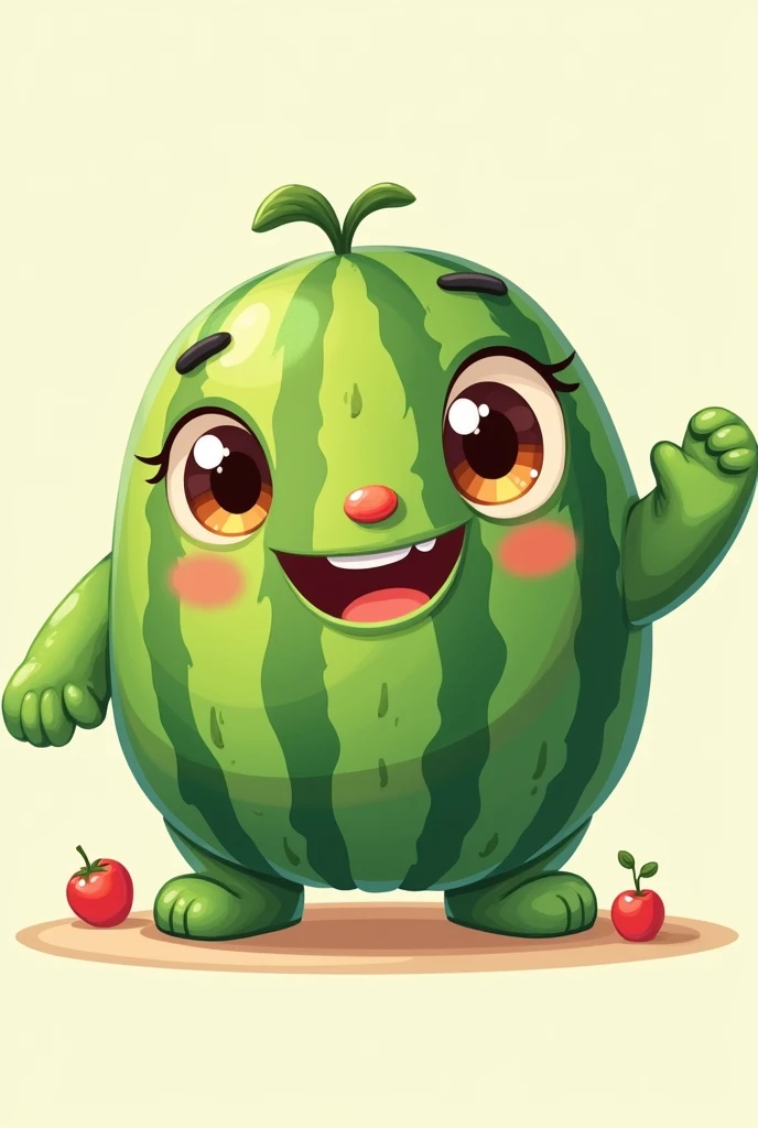 Create a vector image of a watermelon like being with face a cartoonish style and similar to cocomelon logo
