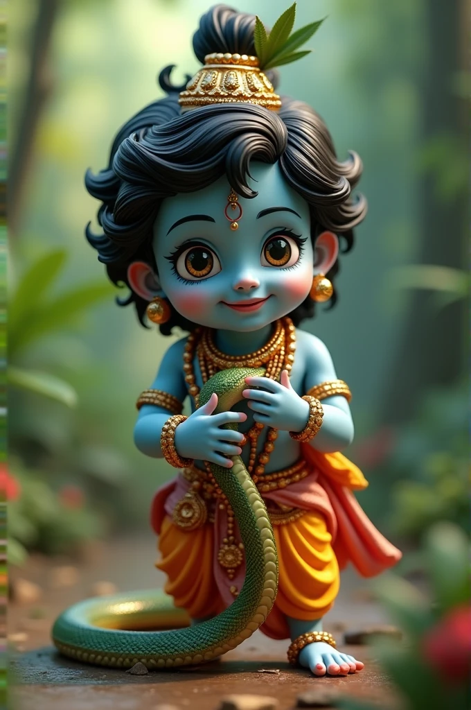 Cute krishna whith snake play 3D cinematic photo 