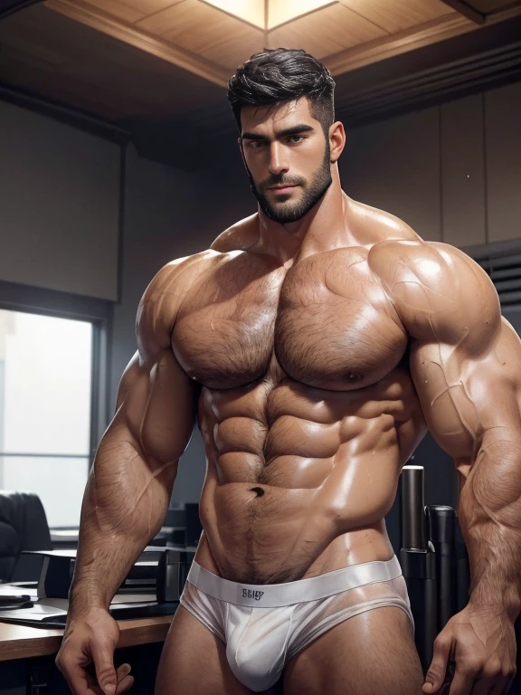 Skinny and strong 30-year-old Indian male !Black hair！best quality,Realistic),(！HandsomeSuitMature man！beard！Senior Office！two bosses！Ambiguous！Embrace！Chest muscles！chest hair！！！！）,detailed black eyes, ！Dark skin., （（Very detailed CG unified 8k wallpaper，（masterpiece），（best quality），（detailed），（real picture），（Best Character Detail：1.36），Nikon D750F / 1.4 55 mm，Professional lighting， Physically Based Rendering, ，（((hang gun：1.2)），pure white underwear，Black hair color，golden ratio,[:(Have a detailed face:1.2):0.2]:,Pure love face_v1, Broad shoulders,，Soaked in sweat，（（（Suit：1.2））），（（（pure white underwear：1.2）））,Perfect composition,！））, （（Unintentionally exposing Chest muscles））Handsome male, Handsome chad chin, Handsome and attractive, Handsome and elegant, Handsome man, sexy masculine, masculine and Handsome, , Handsome, attractive pose, Attractive male, Attractive man,30-year-old man！，Showing off his hairy chest muscles。（Showing off hairy Chest muscles），），(Short beard）Showing off hairy Chest muscles），)，(Using short beard，）headspace！Charming and serious look，（Handsome man，perfect body anatomy，Beautiful man face detail，Perfect eyes，Perfect hands！Back view!!!