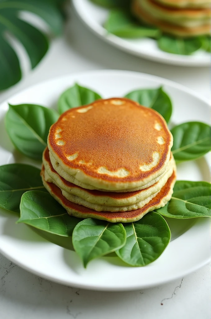 Make a hotcake with moringga flavor and moringga leaves on side to make more appealing