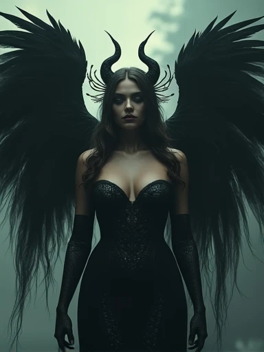 (Masterpiece.uhd.photorealistic) an ultra hot gorgeous Swedish woman. Age 23. Voluptuous hourglass body. Epic cleavage (95 DD size)) fallen angel, detailed dark angel, detailed demonic features, dark wings, glowing halo, dramatic lighting, moody atmosphere, cinematic composition, muted color palette, chiaroscuro lighting, detailed feathers, intricate patterns, gothic aesthetic, dark fantasy, dramatic shadows, ethereal presence, (best quality,4k,8k,highres,masterpiece:1.2),ultra-detailed.