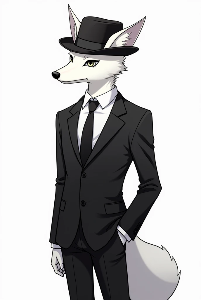 Fox White fur, black hat, black Wear a suit anime
