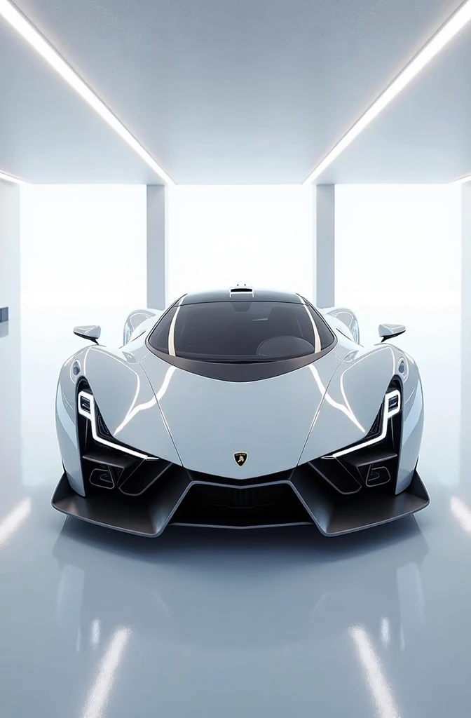 Lamborghini v12 vision gt in white futuristic room in white neon light 