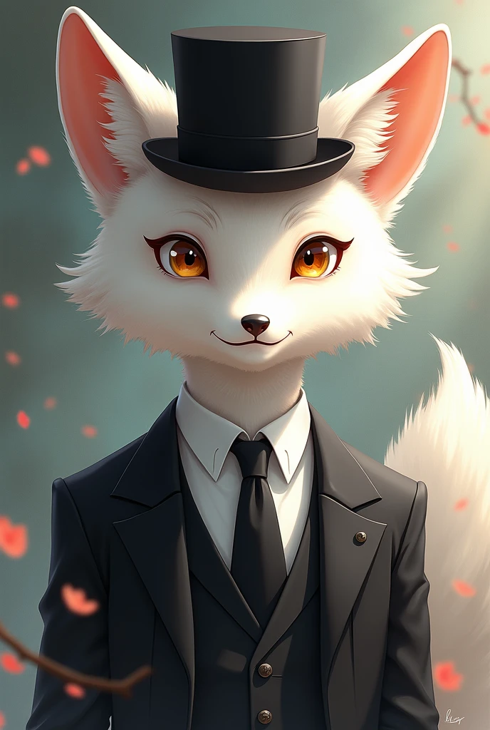 Fox White fur, black hat, black Wear a suit anime
Cate