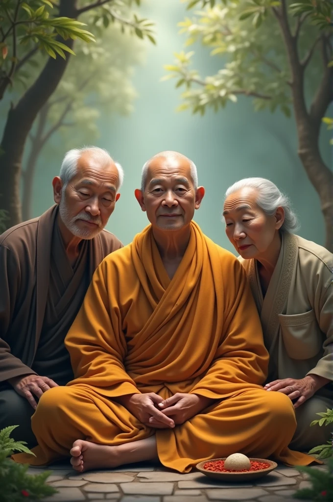 Buddhist monk with his parents