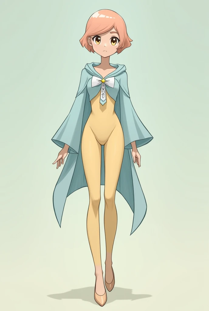 Pearl is a tall, slender, and graceful gem with an air of elegance and precision. She has pale, porcelain-like skin that complements her short, pixie-cut hair, which is a soft pastel peach color. Pearl’s hair is neatly styled, reflecting her organized and perfectionist personality.
Her eyes are large and almond-shaped, with a soft sky-blue color that often conveys concern or thoughtfulness. Pearl’s features are sharp and refined, with high cheekbones and a slender neck, giving her a regal and dignified appearance. Her expression is often one of concentration or care, reflecting her role as the team’s strategist and caretaker.
Pearl’s outfit is reminiscent of a ballerina’s attire, highlighting her graceful and delicate nature. She typically wears a pale blue tunic with a ribbon tied around her waist, along with a star-shaped emblem on her chest. Her leggings are a soft pastel yellow, and she wears ballet flats that further emphasize her elegance. Pearl’s posture is always straight and poised, reflecting her disciplined and meticulous character.