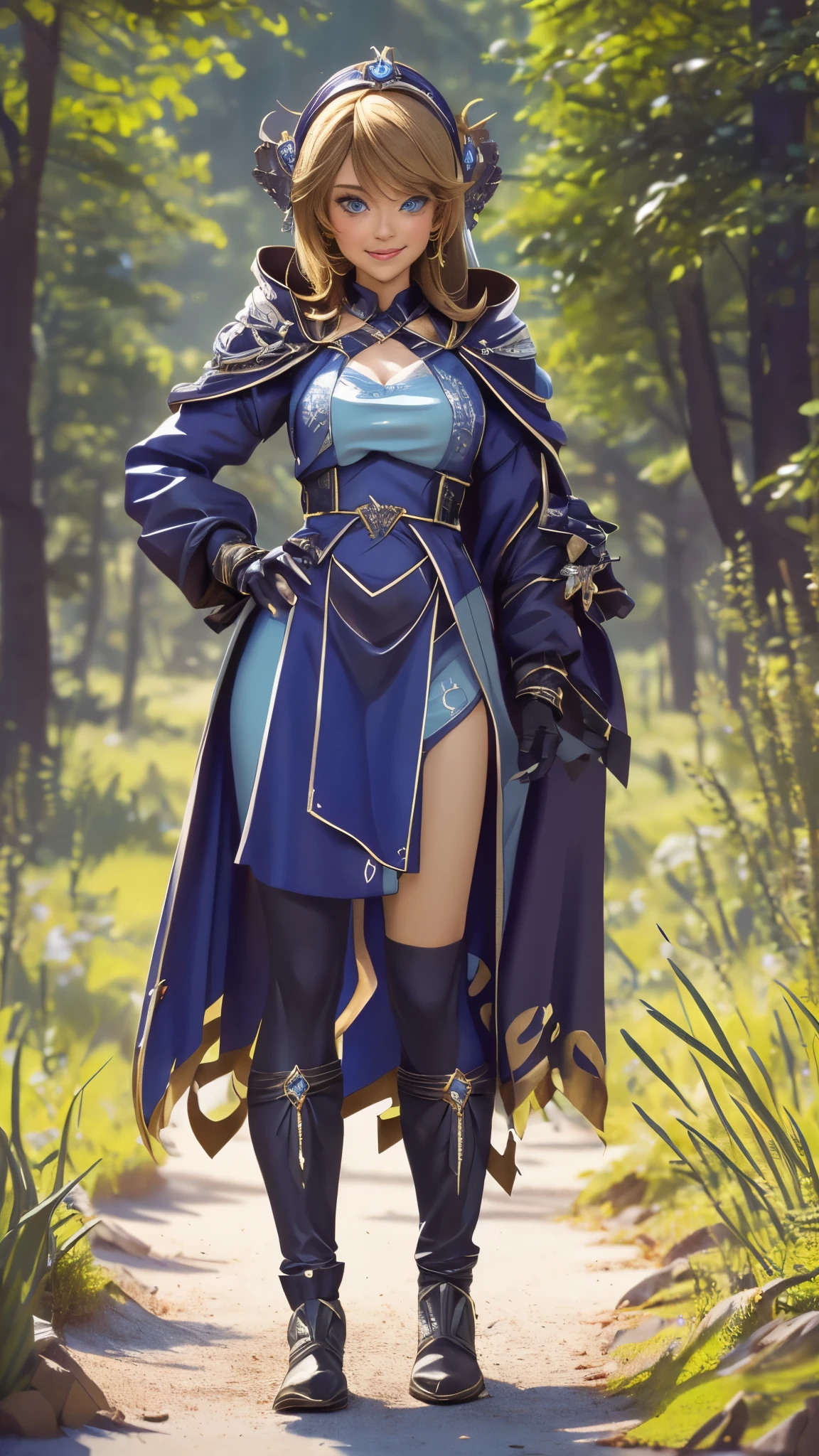 (best quality,4k,8k,highres,masterpiece:1.2),ultra-detailed, 1woman, polish goddess Dzidzilelia, AvaAdams, pale skin, grayish blue eyes, matronly dressed in brown gown, wide hips, large ample breasts swollen with milk, dark blond hair worn up, kind eyes, looking at viewer compassionately, loving smile on face, drawn in the style of Yoshitaka Amano, HDR, 8k, absurdres, cinestill 800, sharp focus