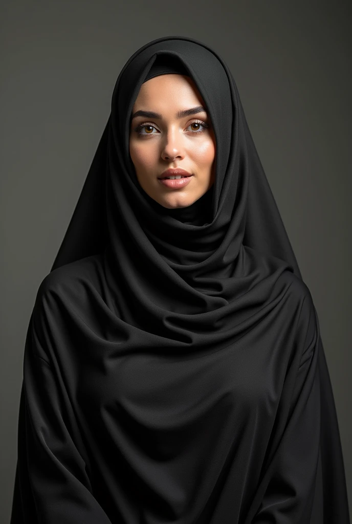 Make a picture of a Muslim woman wearing a veil with big breasts 
