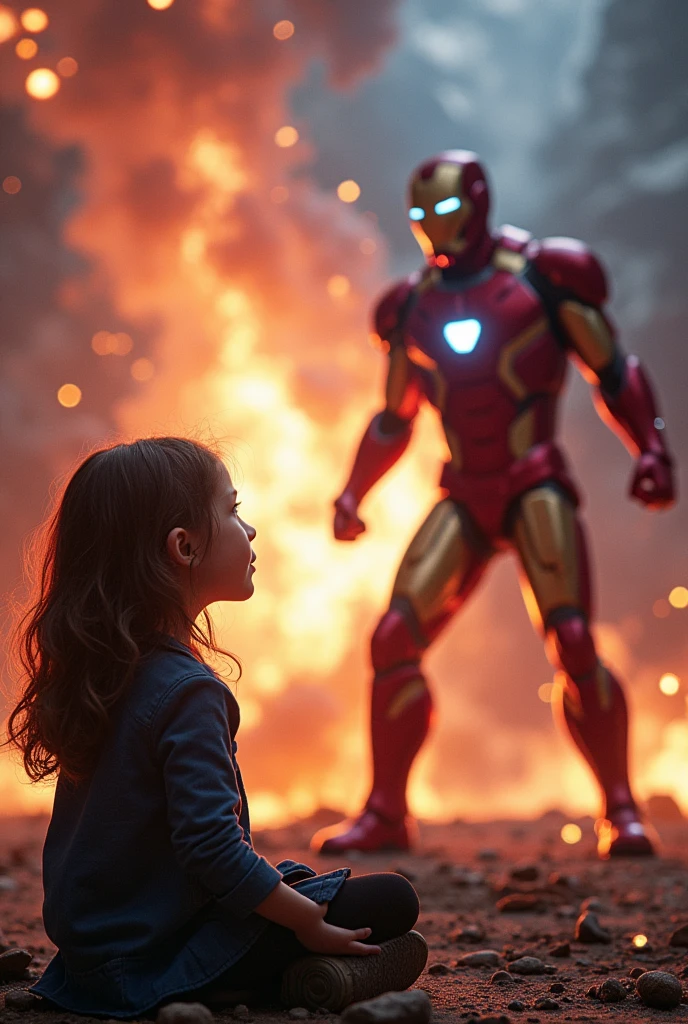 Iron man's little daughter was watching Thor and Iron man's fight sitting next to the stage