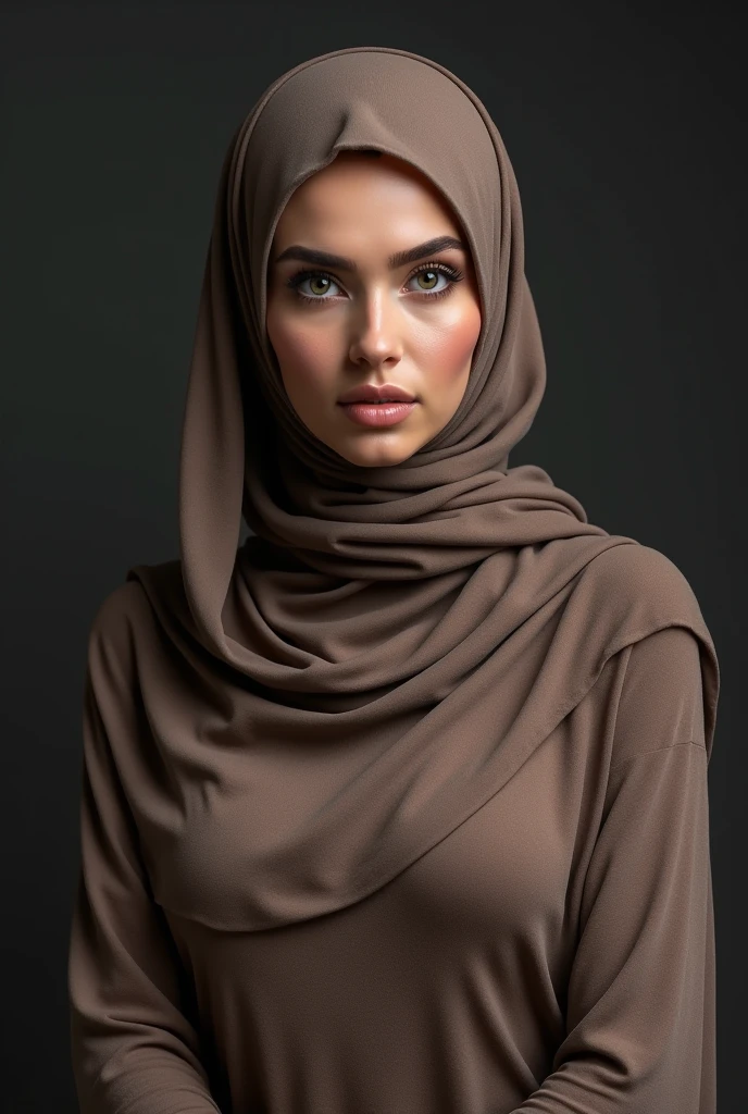 Make a picture of a very beautiful Muslim woman wearing a veil with big breasts