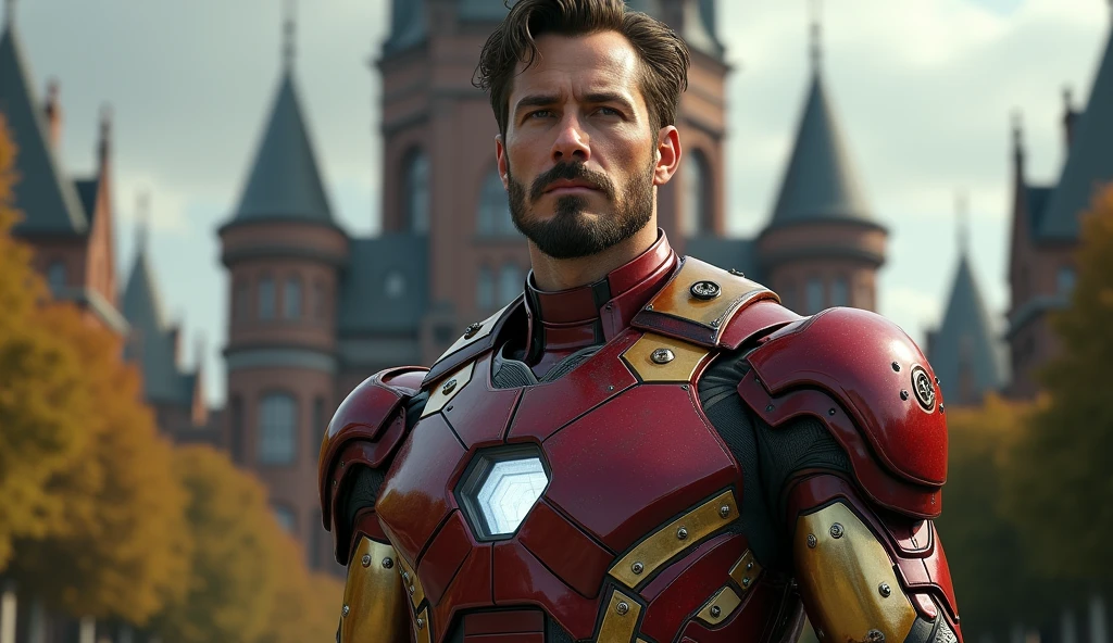 1850's Marvel Avengers character, iron man , vintage iron man suit, realistic, realistic character, vintage, vintage character, vintage background, male, avengers tower in background, highly detailed, extremely detailed, 8k, masterpiece, ultra-detailed, photorealistic, hdr, studio lighting, physically-based rendering, extreme detail description, vivid colors, dramatic lighting, cinematic, epic