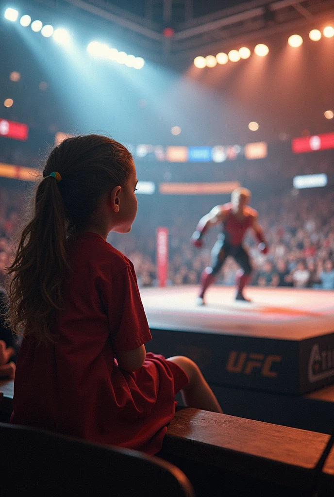 Iron man's little daughter was watching Thor and Iron man's fight sitting next to the stage ufc cup