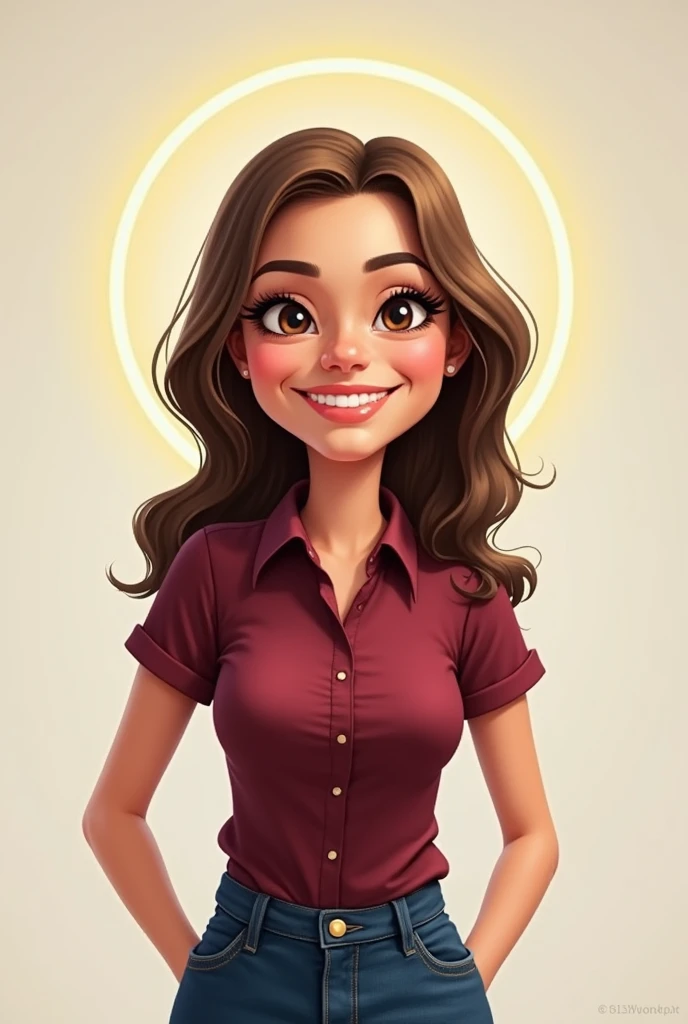 make a caricature of a woman student. have a colored maroon shirt and fitted jeans. shows how to be a perfect student. an example of a good child to her parents. and what righteous Christian do.