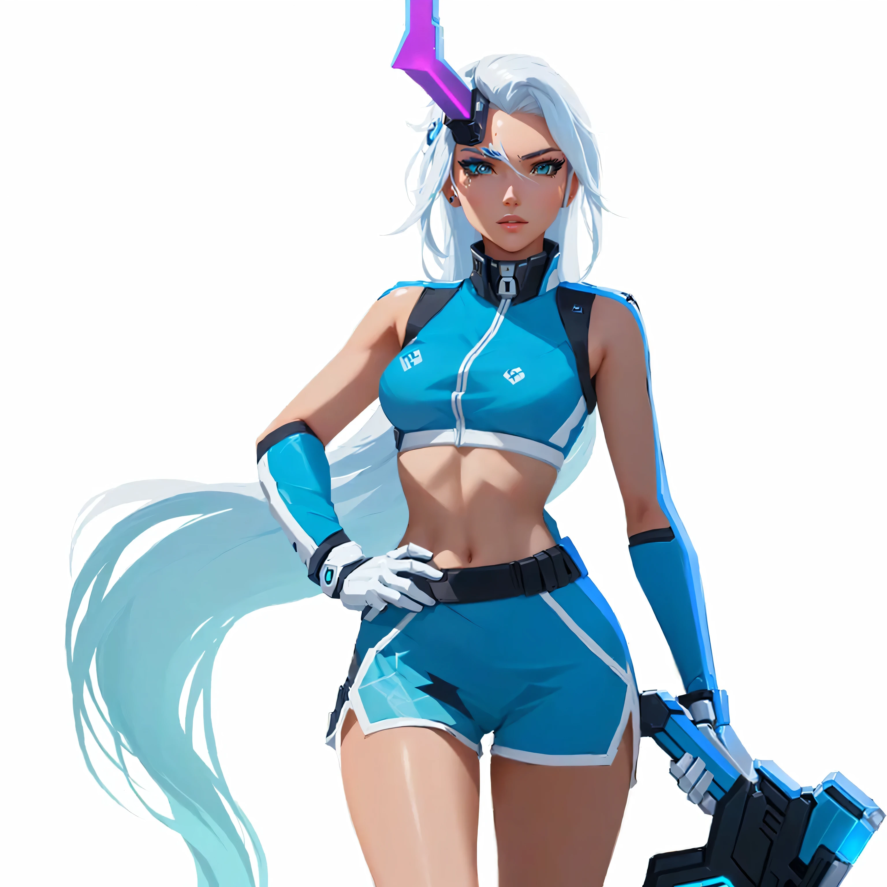 cartoon illustration of a woman in a blue outfit holding a gun, echo from overwatch, katana zero video game character, valorant character, official character art, style of duelyst, cyborg - girl with silver hair, rossdraws cartoon vibrant, akali, from overwatch, senna from league of legends, as an overwatch character, lucio as a woman