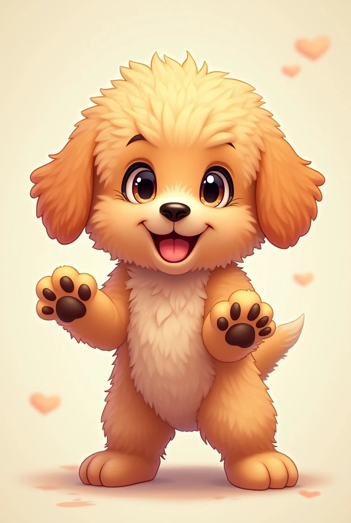  Goldendoodle, One puppy、 official artwork, , , anime style portrait, anime moe art style, 2 d anime style, Cute art style, Stylized anime, Anime Art Style, Anime style. 8K, anime style 4 k, Anime Art Style, digital anime art!!、puppy、fluffly、Baby Goldendoodle、blanche、Vigorous、A charming smile、raise the front paws、dynamicposes、((​masterpiece))、(((top-quality))、Chibi Chara、