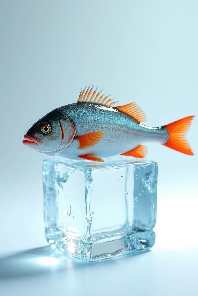 One fish on ice cube