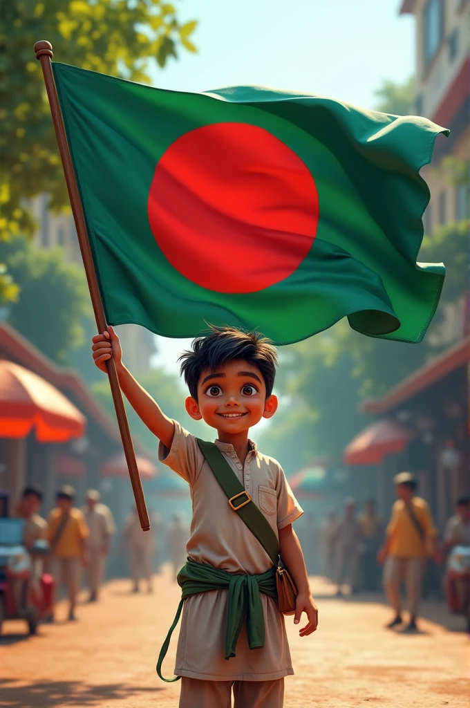 A boy name Abdullah, with hold Bangladeshi flag 