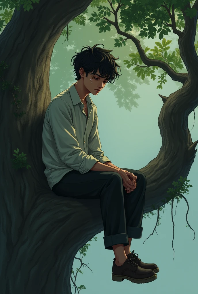 A. sad romantic boy age face like bad by17 sit in the Cher on big tree and havey ran 