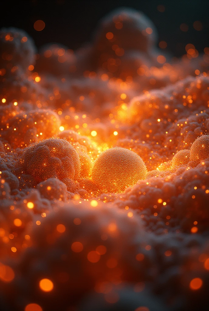 Glowing Particles, Artificial lighting, Warm color emission, Artificial particles, High density particles