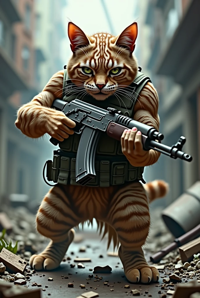 Cat holding AK