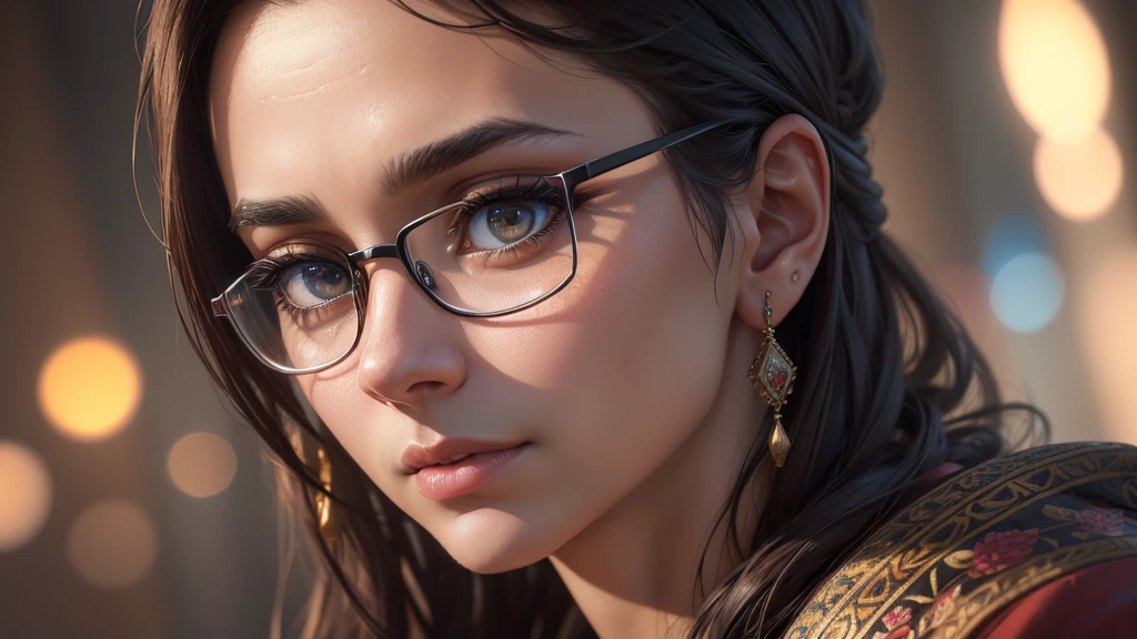 beautiful detailed eyes, beautiful detailed lips, extremely detailed eyes and face, longeyelashes, middle-aged Indian man, glasses, stock market chart, candlestick graph, magnifying glass, (best quality,4k,8k,highres,masterpiece:1.2),ultra-detailed,(realistic,photorealistic,photo-realistic:1.37),HDR,UHD,studio lighting,ultra-fine painting,sharp focus,physically-based rendering,extreme detail description,professional,vivid colors,bokeh,portrait,realism