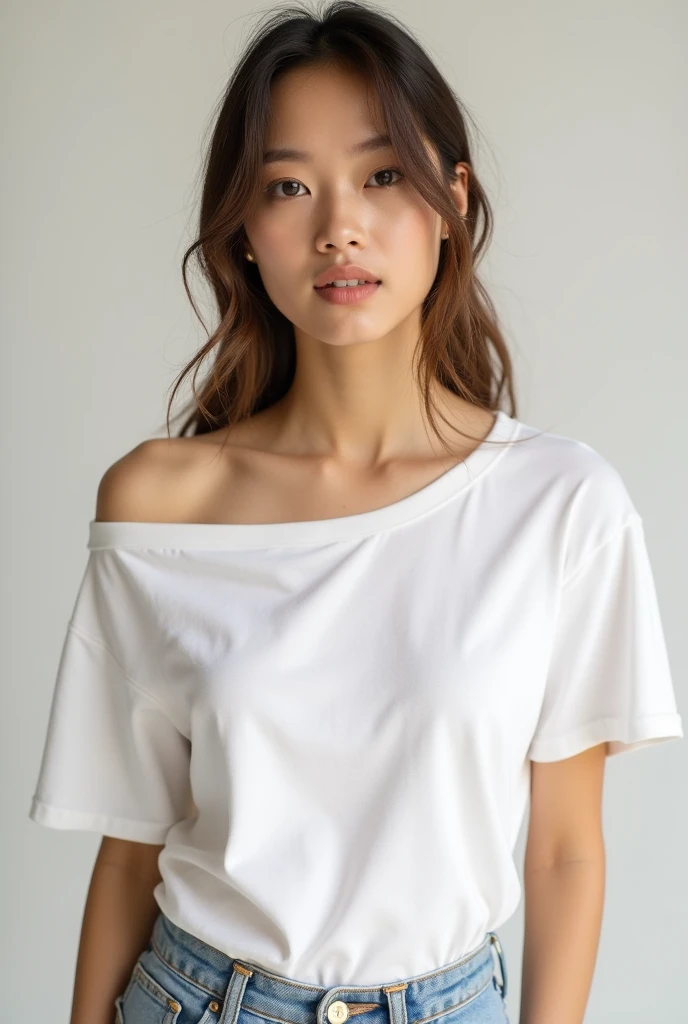 White tshirt downshoulder

