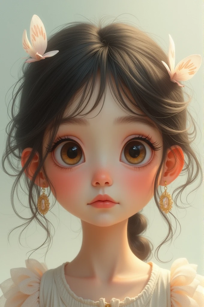 Girl with big eyes and round nose
