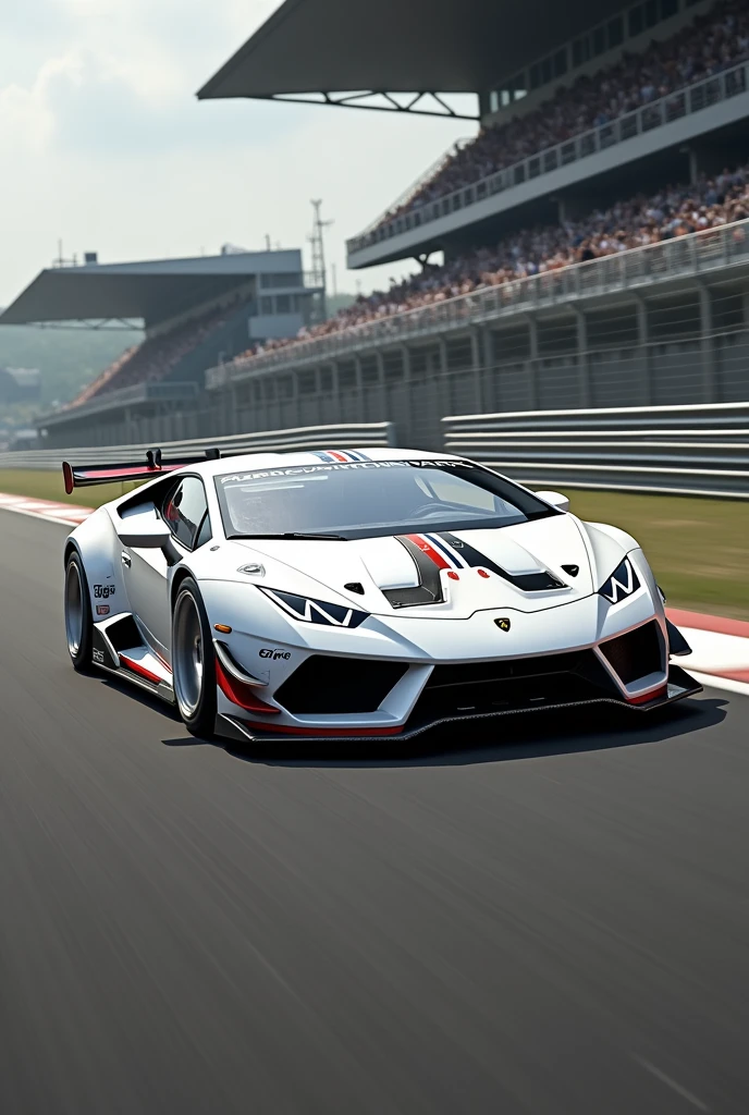 White lamborghini at race track with mofification