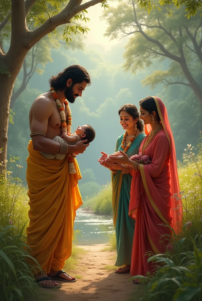 Vasudev gave the newborn Krishna to Nandlal and Yashoda