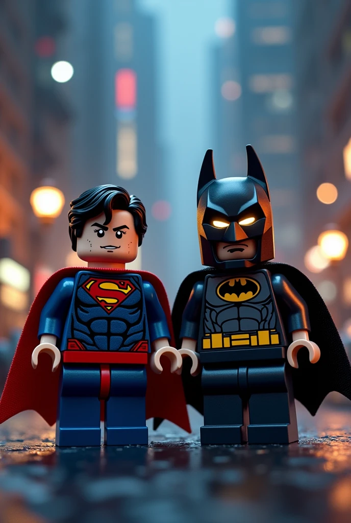Superman and Batman in lego art, night