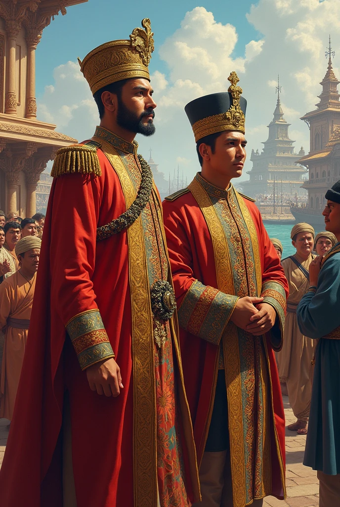 Malay Admiral arrival in Siam with the Sultan of Melaka's envoy wearing Malay traditional Attire