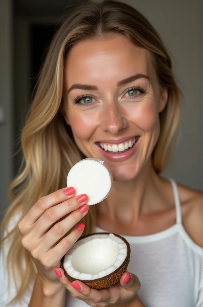Woman eating creamy coconut candy
