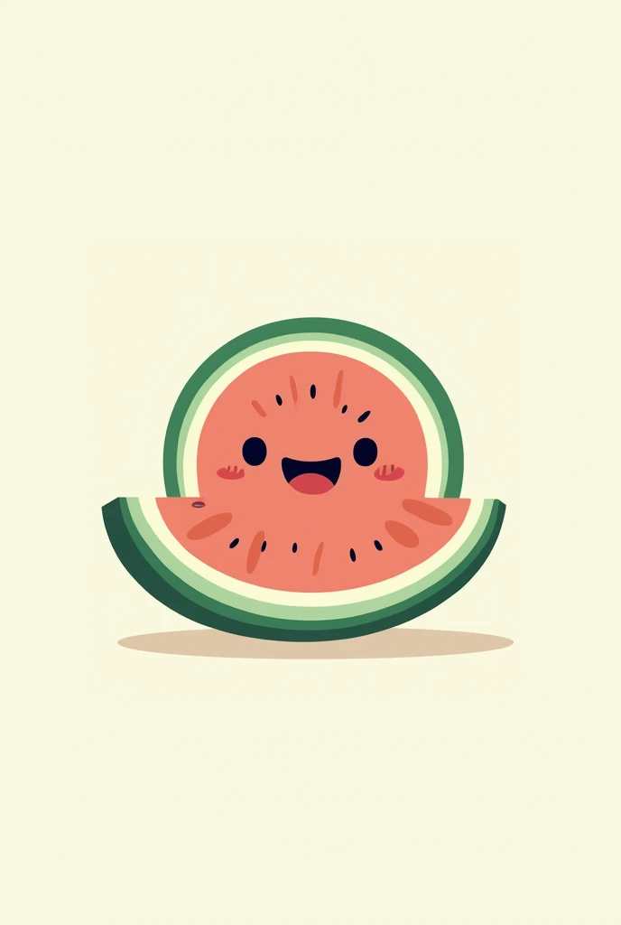 Create a logo of watermelon that have face with dot and lines , it should have a cartoonic logo feel , like cocomelon logo , it should be a whole round half of watermelon