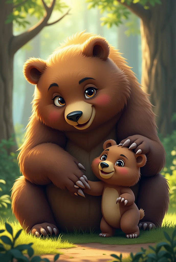 Mother bear smiled and said: "You can play, but don't go too far. I will be here waiting for you."